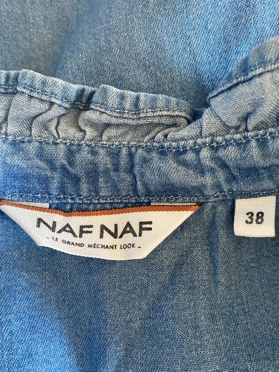 NAF NAF embroidered western style denim dress size 38 – light blue cotton, ruffled collar – photo 12